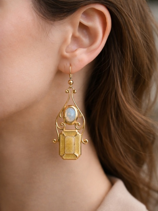 beverly hamburg Jewelry - BEVERLY HAMBURG | Gold Tone Opal Drop Earrings